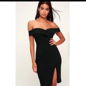 BRAND NEW W TAGS LULU'S CLASSIC GLAM OFF SHOULDER BODY CON DRESS, SIZE LARGE